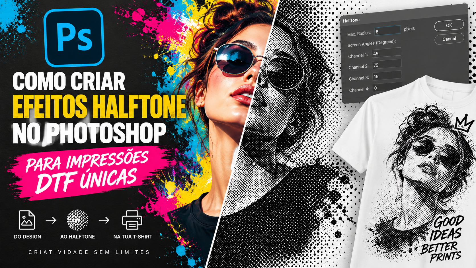 "Efeito halftone aplicado a uma imagem de arara no Photoshop para impressão DTF"